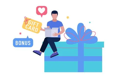 Character is sitting on a large gift Stock Illustration