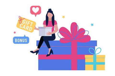 Character is sitting on a large gift Stock Illustration