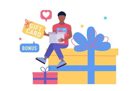 Character is sitting on a large gift Stock Illustration