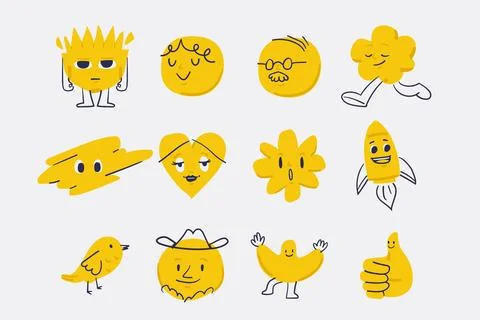 Character sketches doodle design element set Stock Illustration