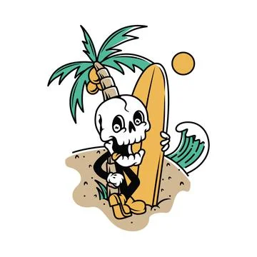 Character Skull Ready Playing Surf Graphic Illustration Vector Art T-shirt De Stock Illustration