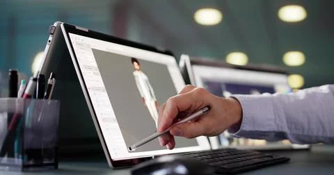 Character Software Design On Computer. 3d model Graphic Modeling Stock Photos