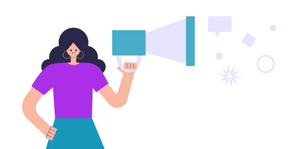 Character speaks into a megaphone Stock Illustration