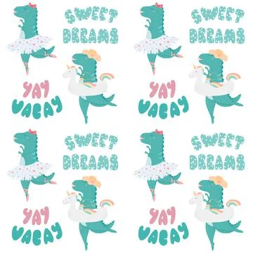 Character summer dinosaur pattern for textile design. Vector illustration design Stock Illustration