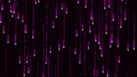 Character symbols fall in a digital cyberspace background showing a video c.. Stock Footage 324651215