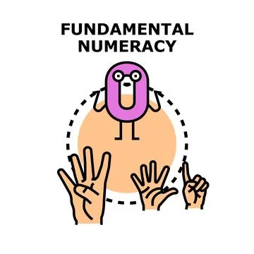 Character teaching fundamental numeracy counting using fingers Stock Illustration