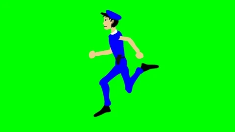 Character of thief and policeman, thief with bag running away from policeman in Stock Footage 285951424