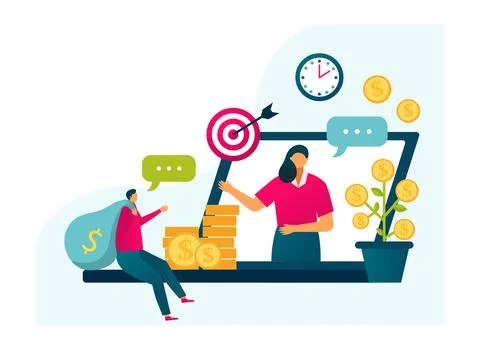 Character tiny male hold bag with money dollar, business growth startup Stock Illustration
