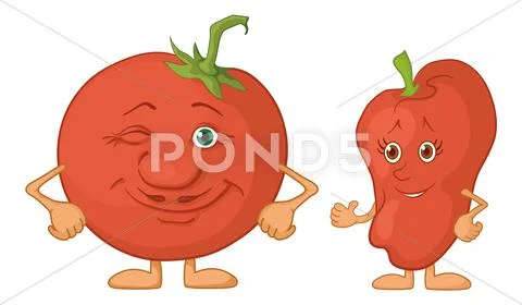 Character tomato and pepper Stock Illustration