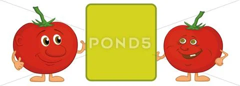 Character tomatoes and poster Stock Illustration