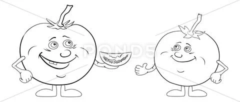 Character tomatoes friends, outline Stock Illustration