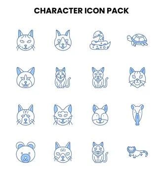 Character Two Color Blue UI Icons Pack Stock Illustration