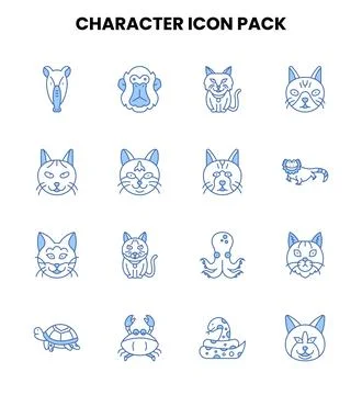 Character Two Color Blue Vector Icons Pack Stockillustratie