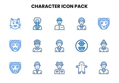 Character Two Colour Bundle Icons Pack Stock Illustration