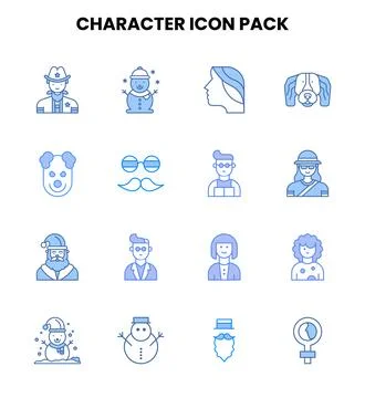 Character Two Colour Collection Icons Pack Stock Illustration