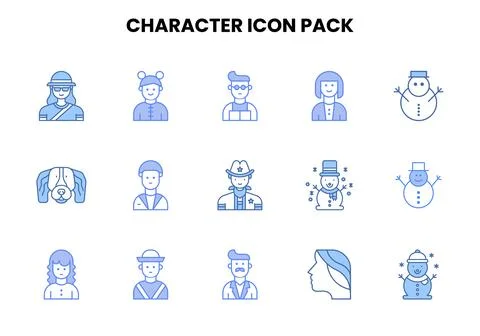 Character Two Colour Design Icons Pack 스톡 일러스트