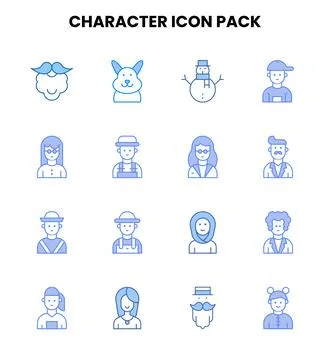 Character Two Colour Icons Pack Stock Illustration
