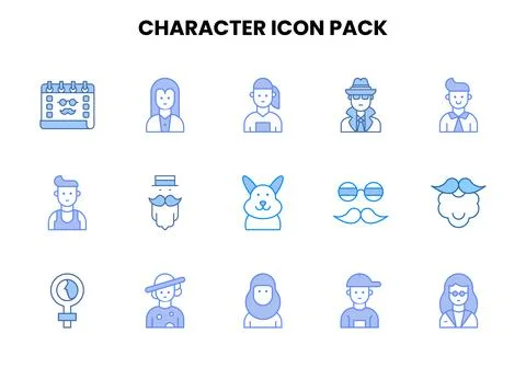 Character Two Colour Set Icons Pack Stock Illustration