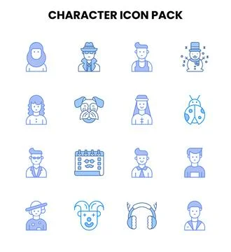 Character Two Colour UI Icons Pack Stock Illustration