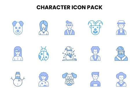 Character Two Colour UI Icons Pack Stock Illustration