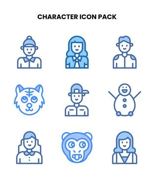 Character Two Colour Vector Icons Pack Stock Illustration