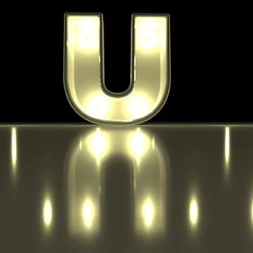 Character U font with reflection. Light bulb glowing letter alphabet. Capit.. Foto stock