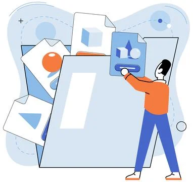 Character use cyber security services to protect personal data, protection of Illustrazione stock