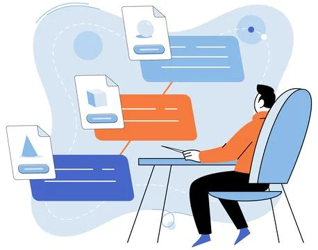 Character using cyber security services to protect personal data. Online paym Illustrazione stock