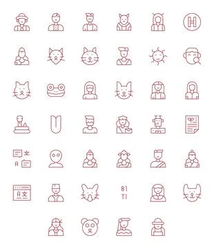 Character Vector Icon Repository containing 40 Thin Line 128x128 Editable g.. Stock Illustration
