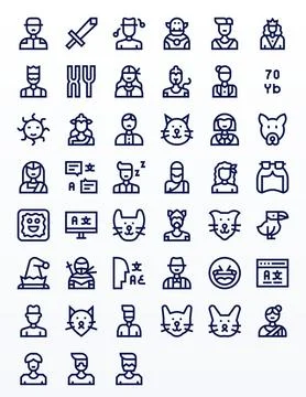 Character Vector Icon Toolkit featuring 45 Display Perfect 128x128 Bold Lin.. Stock Illustration