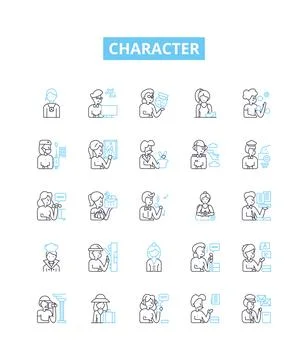 Character vector line icons set. Personality, behaviour, trait, integrity Stock Illustration