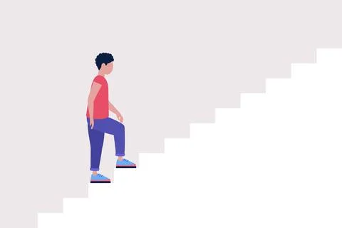 Character walking up the stairs Stock Illustration