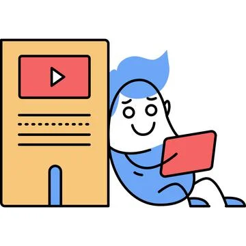 Character watching mobile video flat vector icon Stock Illustration