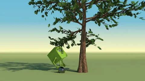 Character watering tree Stock-Footage 32501219