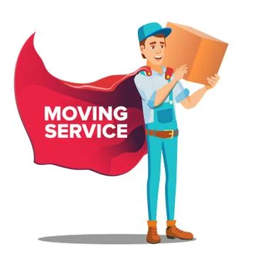 Character Workman Mover With Cardboard Box Stock Illustration