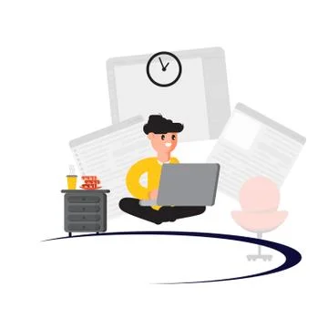 Character works at the computer. distant work. remote work. - Vector Stock Illustration