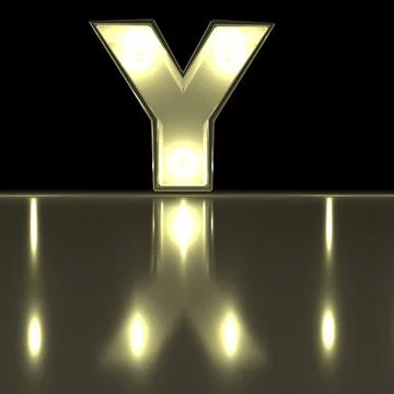 Character Y font with reflection. Light bulb glowing letter alphabet. Capit.. Stock Photos
