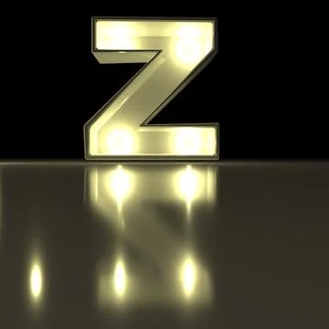 Character Z font with reflection. Light bulb glowing letter alphabet. Capit.. Stock Photos
