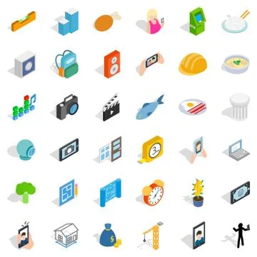 Characteristic icons set, isometric style Stock Illustration