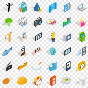 Characteristic icons set, isometric style Stock Illustration