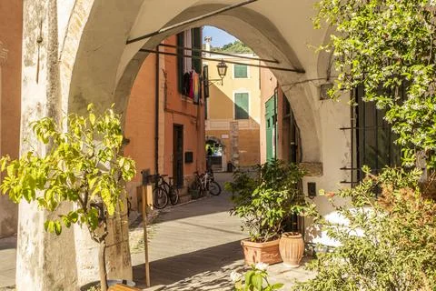 Characteristic streets in the historic center of FInalborgo Stock Photos