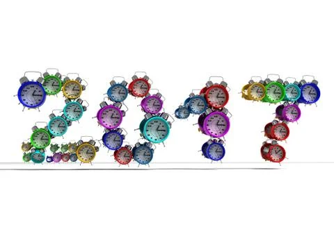 Characters 2017 consisting of alarm clock, 3d render Illustrazione stock