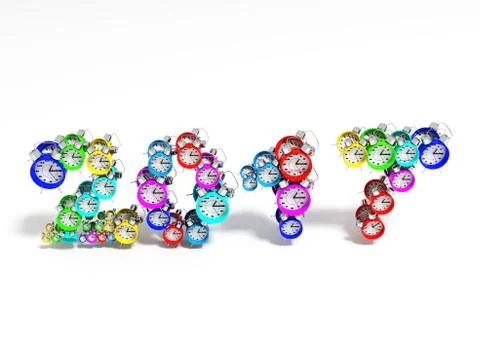 Characters 2017 consisting of alarm clock, 3d render Illustrazione stock