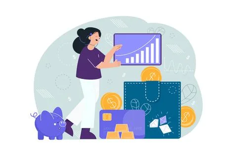 Characters analyzing stock market data. Planning investment strategy. Investor Stock Illustration