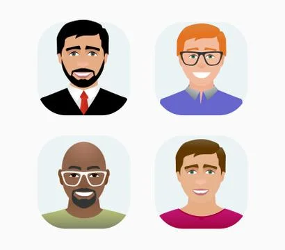 Characters avatars profile in flat cartoon style color illustration Stock Illustration