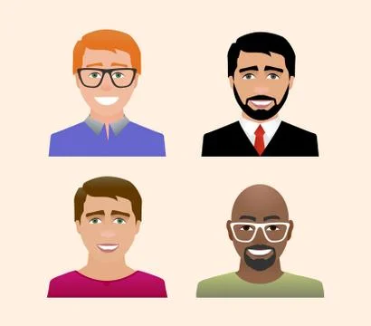 Characters avatars profile in flat cartoon style color illustration Illustrazione stock