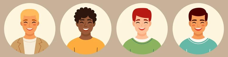 Characters avatars set. Portrait of multicultural multiethnic men with diff.. Stock-Illustration