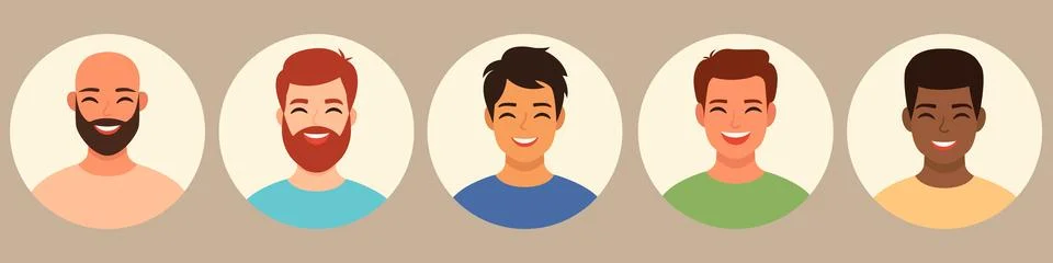 Characters avatars set. Portrait of multicultural multiethnic men with diff.. Stock Illustration