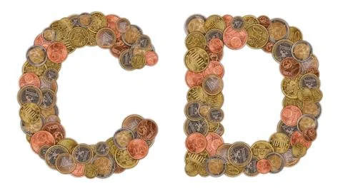 Characters c and d made of euro coins Stock Photos