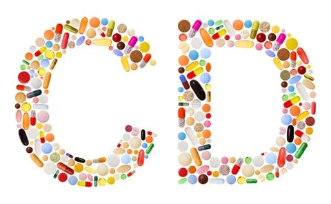 Characters c and d made of colorful pills Stock Photos